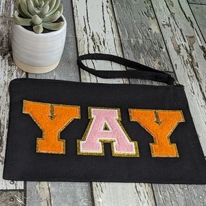 Yay Canvas Zippered Wristlet Pouch NEW!